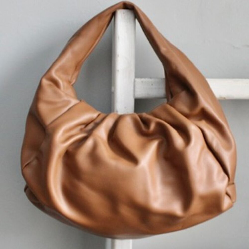 Brown Shoulder Pouch Minimalist Slouch Faux Leather Hand-Bag Purse